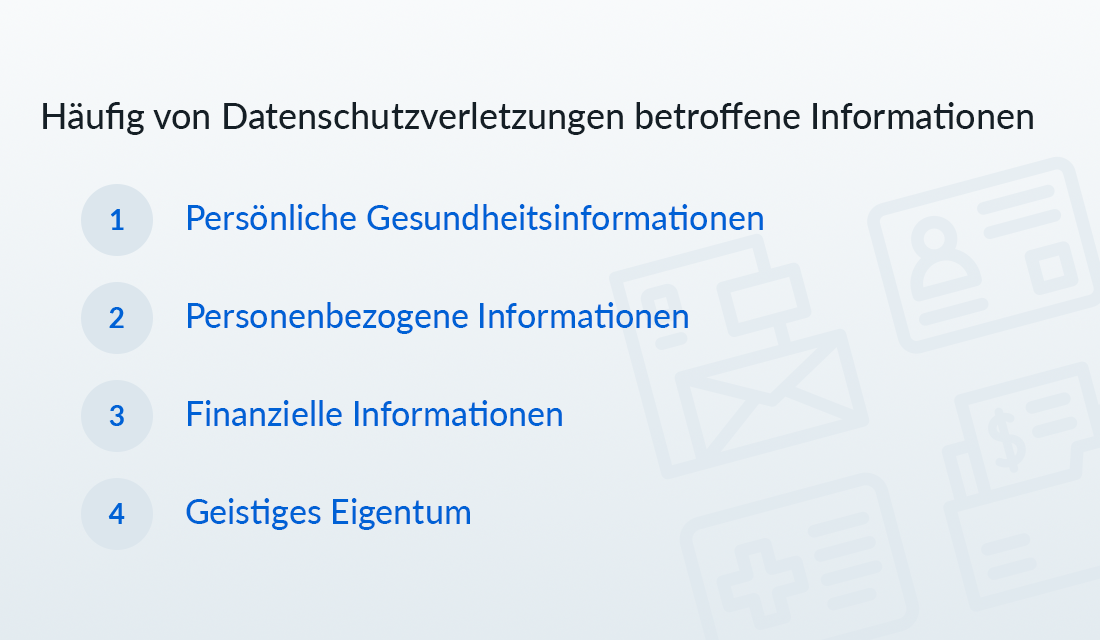 Häufig von Datenschutzverletzungem betroffene Informationen