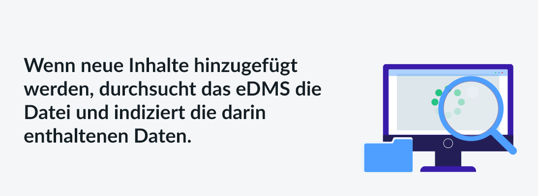 Wenn neue Inhalte hinzugefügt werden, durchsucht das eDMS die Datei und indiziert die darin enthaltenen Daten.