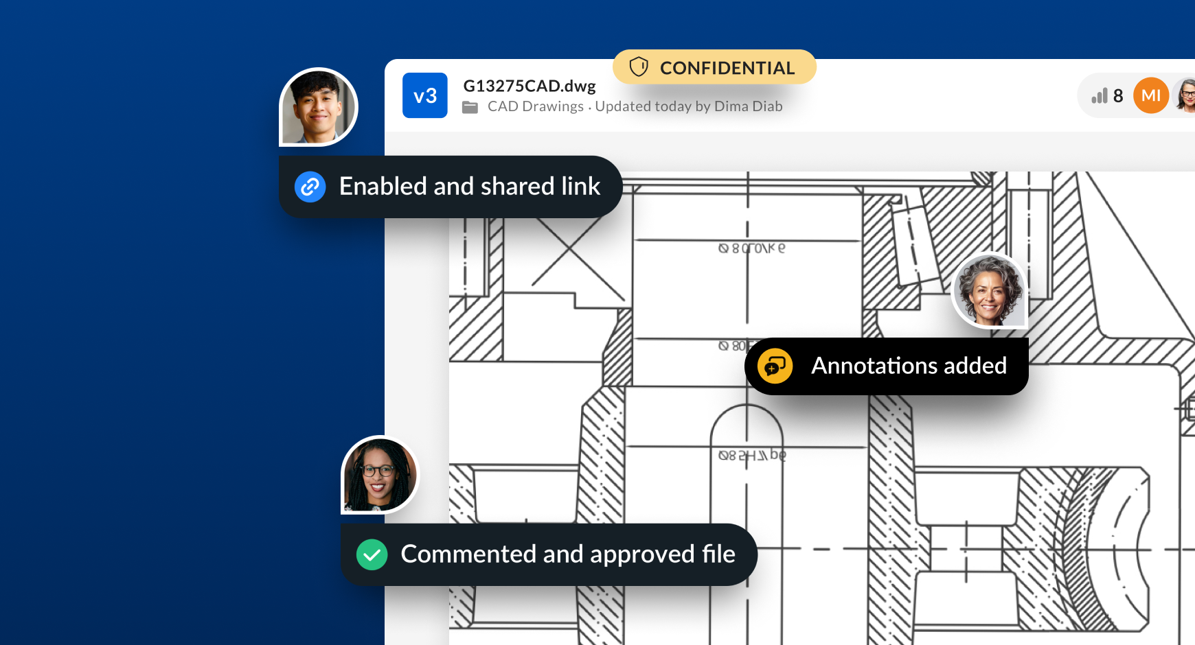 users collaborating on cad drawing with box