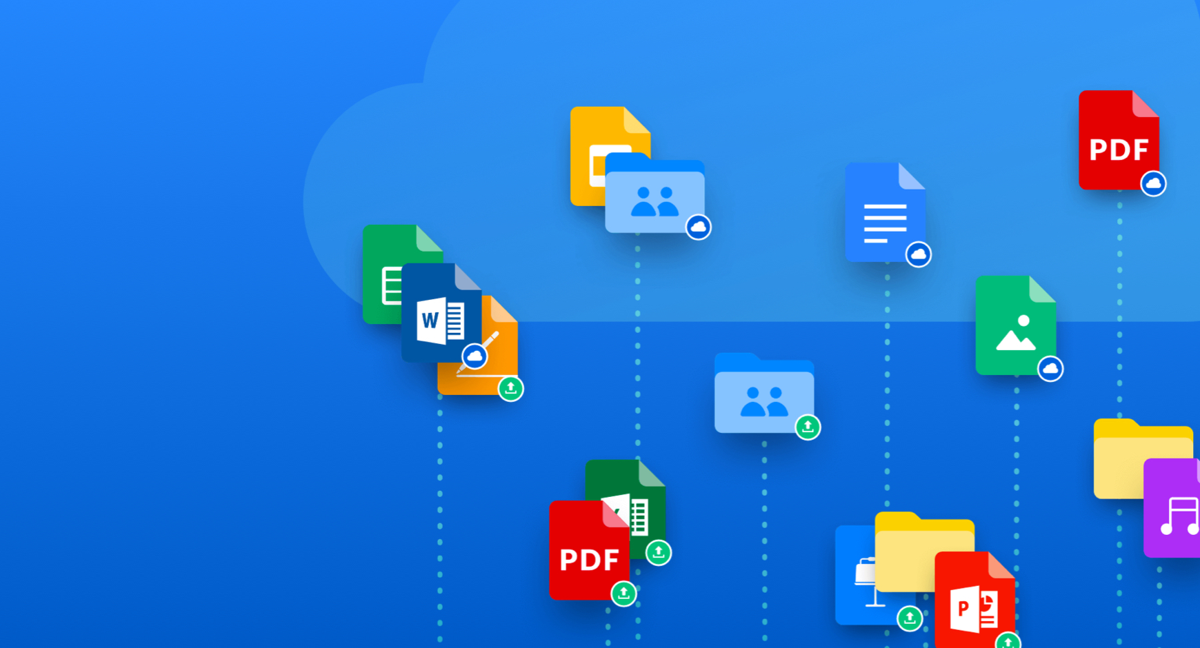 Flat visual representation of files being uploaded to the cloud