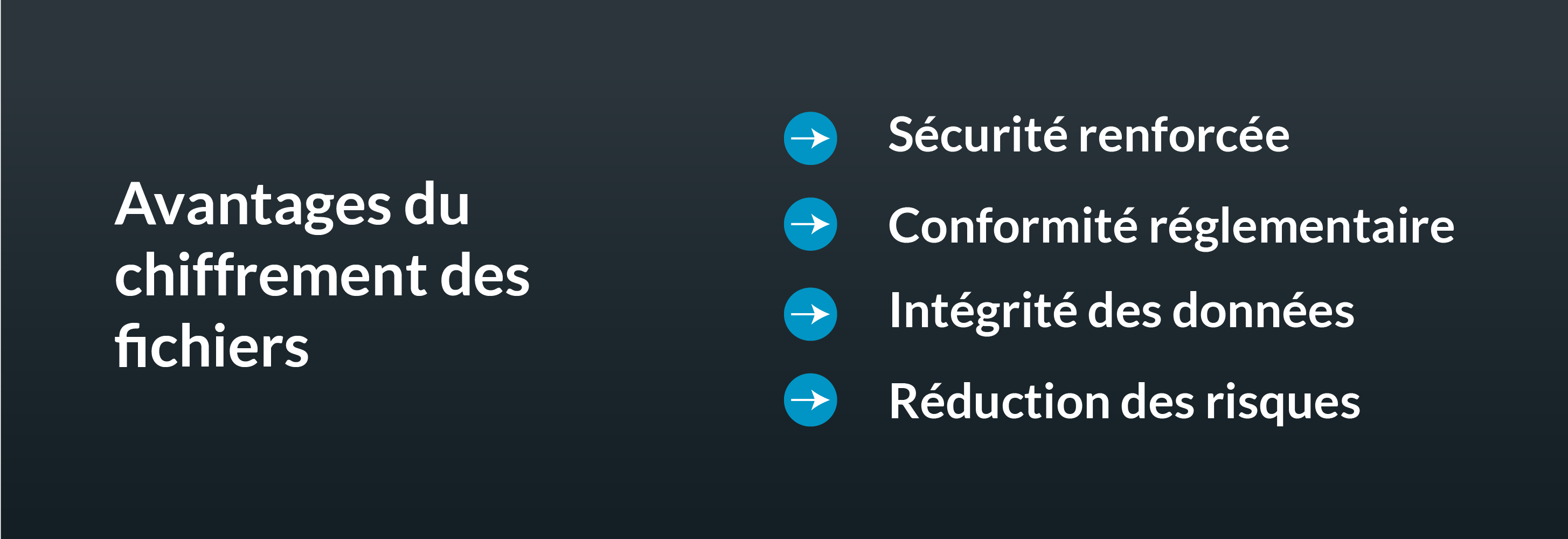 Avantages du chiffrement des fichiers: Sécurité renforcée, Conformité réglementaire, Intégrité des données, Réduction des risques