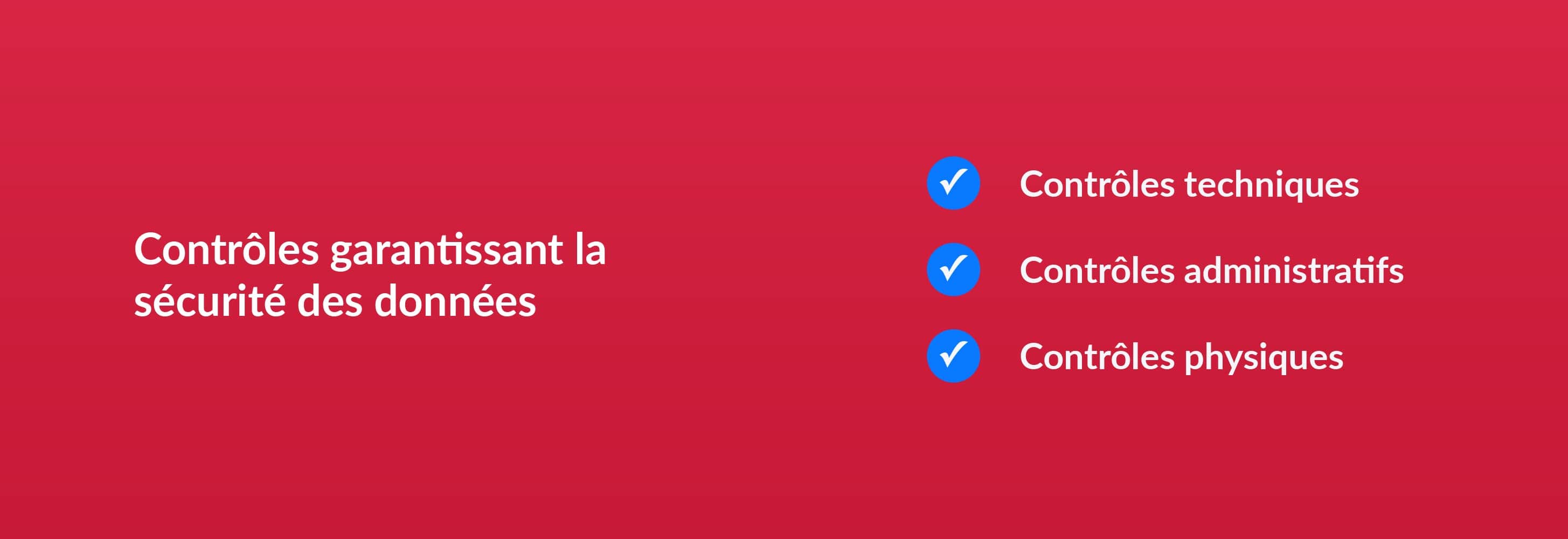 Contrôles garantissant la sécurité des données : Contrôles techniques, Contrôles administratifs, Contrôles physiques