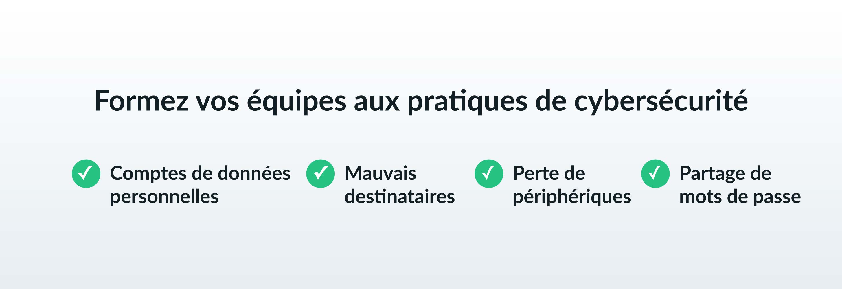 Formez vos équipes aux pratiques de cybersécurité : Comptes de données personnelles, Mauvais destinataires, Perte de périphériques, Partage de mots de passe