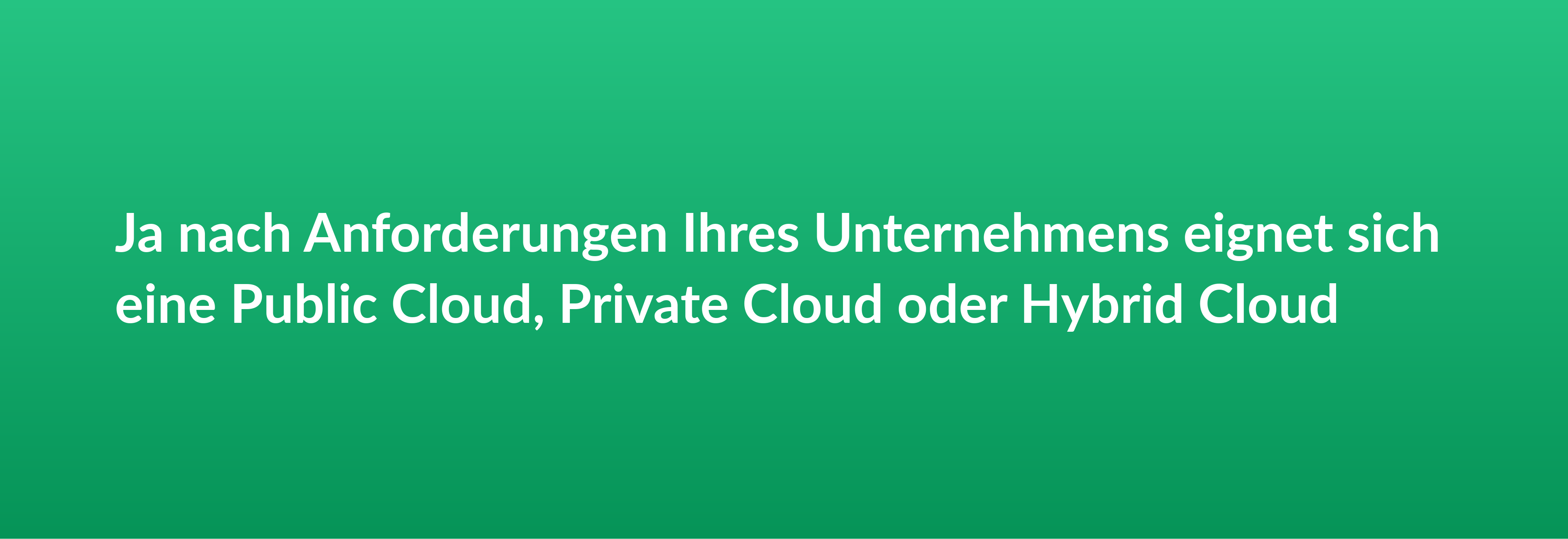 Ja nach Anforderungen Ihres Unternehmens eignet sich eine Public Cloud, Private Cloud oder Hybrid Cloud