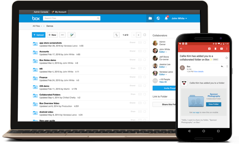 File sharing in Box on desktop and phone