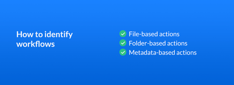 How to identify workflows. Files based actions, folder-based actions, metadata-based actions